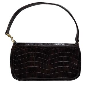 Small Retro Faux Patent Leather Croc Embossed Chocolate Brown Mini Shoulder Bag